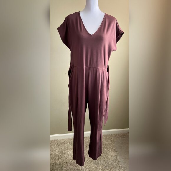 Elegant Mauve Front/Back Tie EXPRESS Jumpsuit Large Size w/ Pockets - Picture 8 of 14